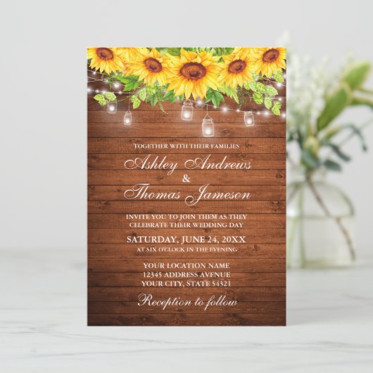 Rustieke hout Zonnebloem Bloemenpot Lights Foto Kaart (Staand voorkant)