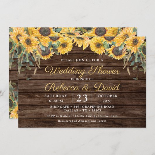 Rustieke hout zonnebloem bruiloft douche kaart (Voorkant / Achterkant)