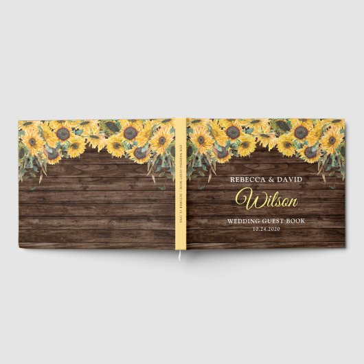 Rustieke hout zonnebloem bruiloft gastenboeken (Volledig)