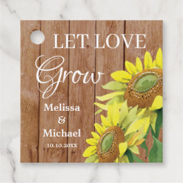 Rustieke hout zonnebloem laat liefde groeien bruil bedankjes labels