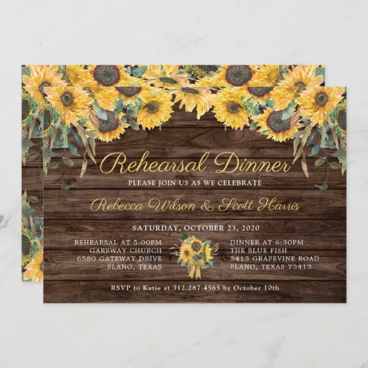 Rustieke Hout Zonnebloem Landelijke Oefenavond Kaart (Voorkant / Achterkant)
