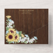 Rustieke Hout Zonnebloem Stofblauw Bloem Bruiloft All In One Uitnodiging (Achterkant)