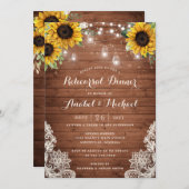 Rustieke hout Zonnebloem String Licht Kant Mason J Kaart (Voorkant / Achterkant)