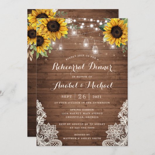 Rustieke hout Zonnebloem String Licht Kant Mason J Kaart (Voorkant / Achterkant)