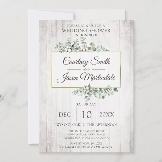 Rustieke hout Zuidelijke Katoen Boll Bruiloft Douc Kaart (Voorkant)