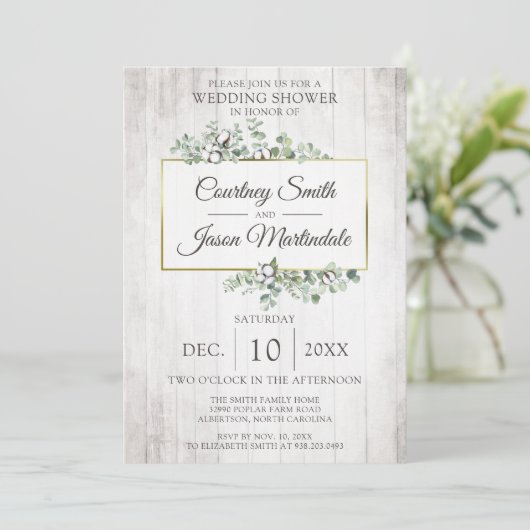 Rustieke hout Zuidelijke Katoen Boll Bruiloft Douc Kaart (Staand voorkant)