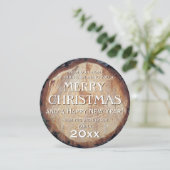 Rustieke houtblok gesneden boom aangepaste kerstbe feestdagenkaart (Staand voorkant)