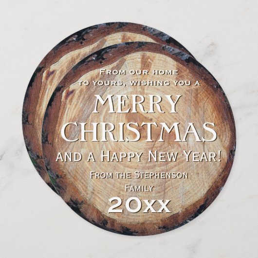 Rustieke houtblok gesneden boom aangepaste kerstbe feestdagenkaart (Voorkant / Achterkant)