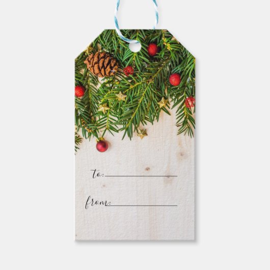 Rustieke houtboomtakken Merry Christmas Script Cadeaulabel (Voorkant)