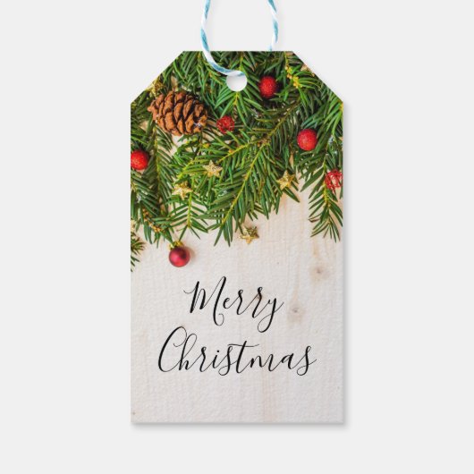 Rustieke houtboomtakken Merry Christmas Script Cadeaulabel (Achterkant)