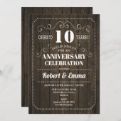 Rustieke Houten 10e Huwelijksjubileum Feest Kaart (Voorkant / Achterkant)
