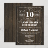 Rustieke houten 10e huwelijksjubileumfeest kaart (Voorkant / Achterkant)
