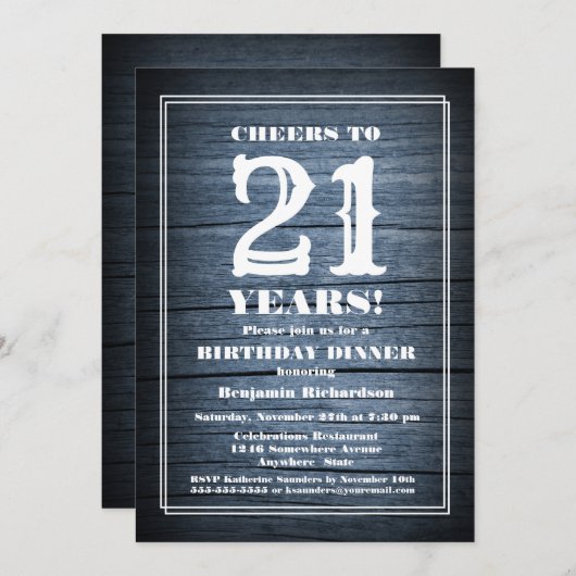 Rustieke houten 21e verjaardag dinerfeest kaart (Voorkant / Achterkant)