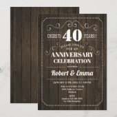 Rustieke Houten 40e Huwelijksjubileum Feest Kaart (Voorkant / Achterkant)