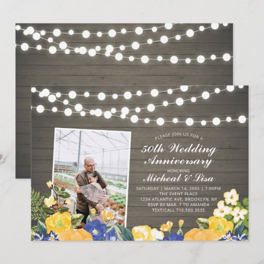 Rustieke Houten 50e Foto Huwelijksverjaardag Kaart (Voorkant / Achterkant)