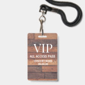 Rustieke Houten Aangepaste Naam VIP All Access Pas Badge (Voorzijde met lanyard)