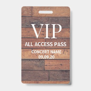 Rustieke Houten Aangepaste Naam VIP All Access Pas Badge