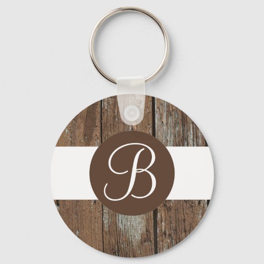Rustieke houten aanpasbare monogram sleutelhanger (Voorkant)