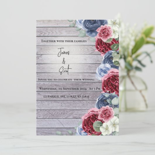 Rustieke houten achtergrond met bloemen en een spo kaart (Staand voorkant)