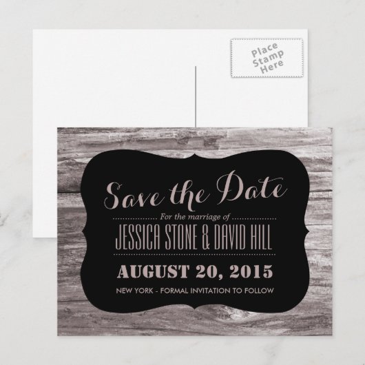 Rustieke houten achtergrond Save the Date Aankondigingskaart (Voorkant / Achterkant)