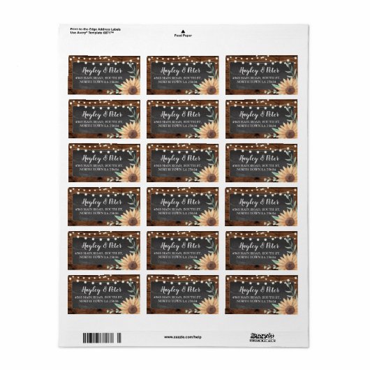 Rustieke houten adresverlichting Zonnebloem Sticke Etiket (Full Sheet)