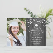 Rustieke Houten Afstudeerfeest Met Foto Uitnodigin Kaart (Staand voorkant)