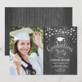 Rustieke Houten Afstudeerfeest Met Foto Uitnodigin Kaart (Voorkant / Achterkant)