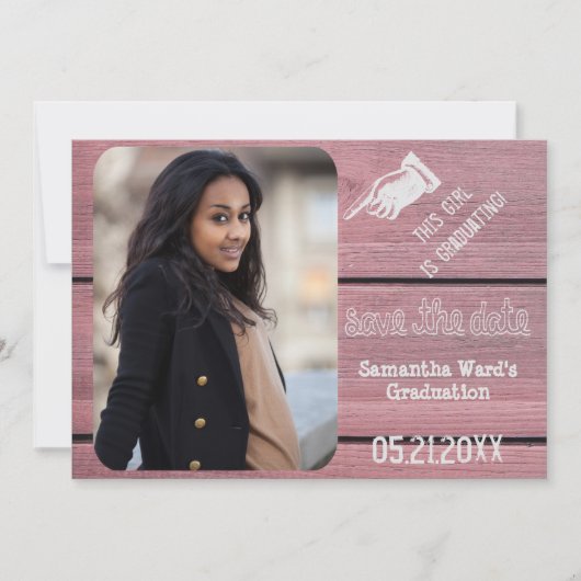  rustieke houten Afstuderen foto Sla de datum Kaart (Voorkant)