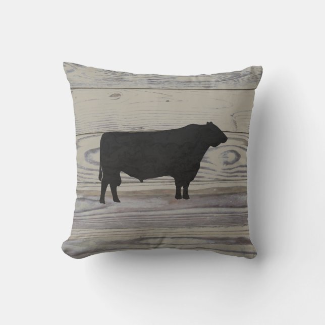 Rustieke houten Angus-stier watercolorsilhouet Kussen (Voorkant)
