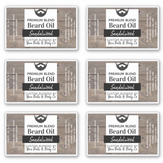 Rustieke houten baard olie etiketten met ingrediën sticker (Voorkant)