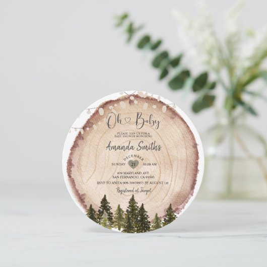 Rustieke houten Baby shower String Light Invitatio Kaart (Staand voorkant)