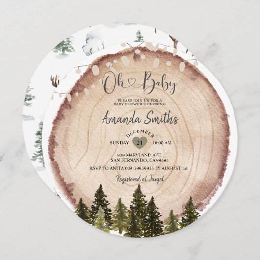 Rustieke houten Baby shower String Light Invitatio Kaart (Voorkant / Achterkant)