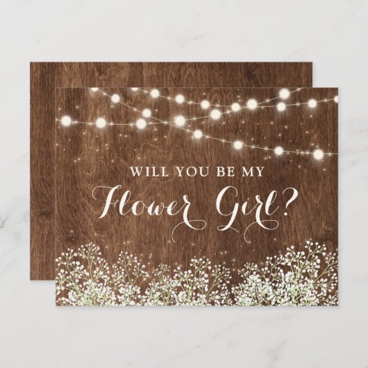 Rustieke Houten Baby's Breath Landelijke Bloemenme Kaart (Voorkant / Achterkant)