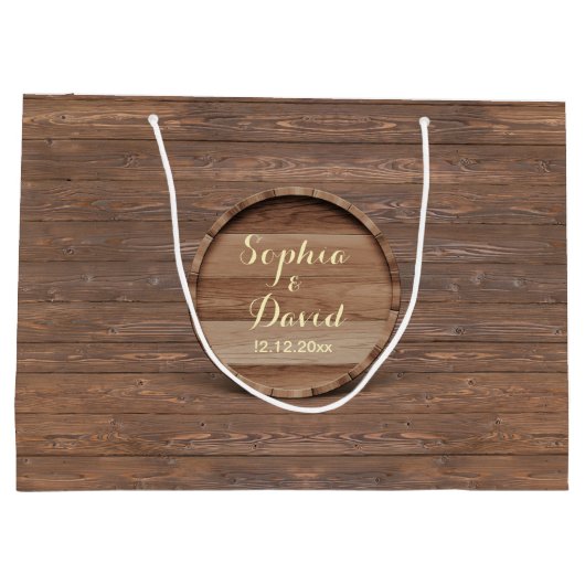Rustieke Houten Barrel Wedding Custom Monogram Large Cadeautasje (Achterkant)