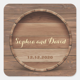 Rustieke Houten Barrel Wedding Custom Vierkante Sticker