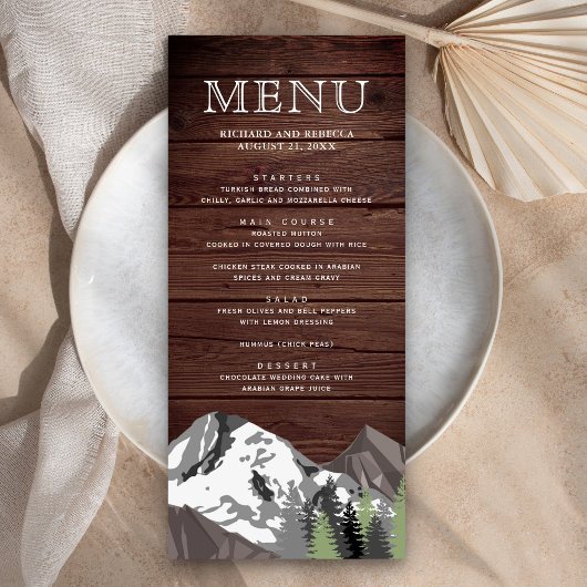 Rustieke Houten Bergbos Bruiloft Menu