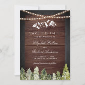 Rustieke houten bergbos foto bruiloft save the date (Voorkant)