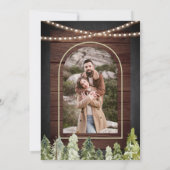 Rustieke houten bergbos foto bruiloft save the date (Achterkant)