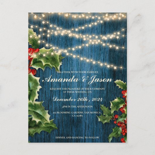 Rustieke houten bessen Kerst trouw uitnodiging (Voorkant)