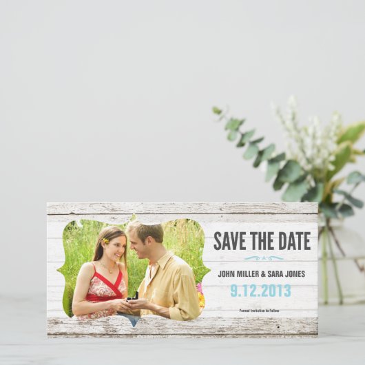Rustieke Houten Bewaar De Datum Save The Date (Staand voorkant)