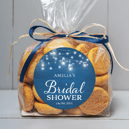 Rustieke Houten Blauw Vrijgezellenfeest Mason Jars Ronde Sticker