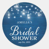 Rustieke Houten Blauw Vrijgezellenfeest Mason Jars Ronde Sticker (Voorkant)