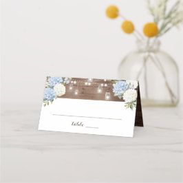 Rustieke Houten Blauwe Hortensia Slingerlichten Me Plaatskaartje