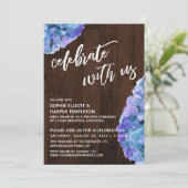 Rustieke Houten Blauwe Hortensia Vier Feest Met On Kaart (Staand voorkant)