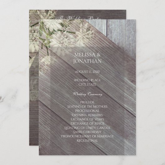 Rustieke Houten Bloem Bruiloft Ceremonie Programma (Voorkant / Achterkant)