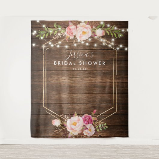 Rustieke Houten Bloem Bruiloft Feest Achtergrond Wandkleed (Voorkant)