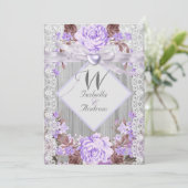 Rustieke houten bloem bruiloft lavendel kant 2 kaart (Staand voorkant)
