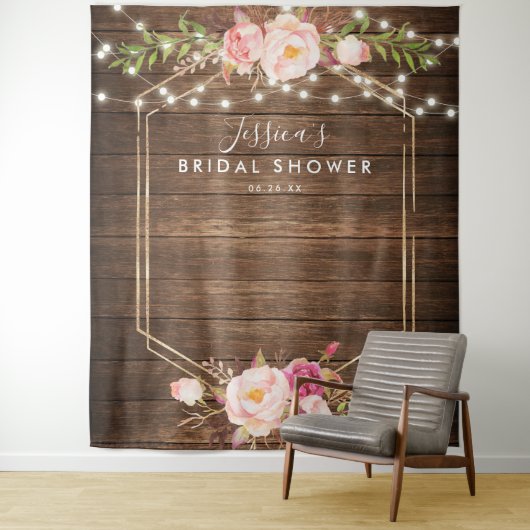 Rustieke Houten Bloem Bruiloftsshower Achtergrond Wandkleed (In situ)