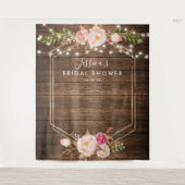 Rustieke Houten Bloem Bruiloftsshower Achtergrond Wandkleed (Voorkant)