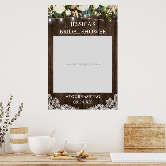 Rustieke Houten Bloem Lichtjes Bruidsfeest Foto Pr Poster (Keuken)